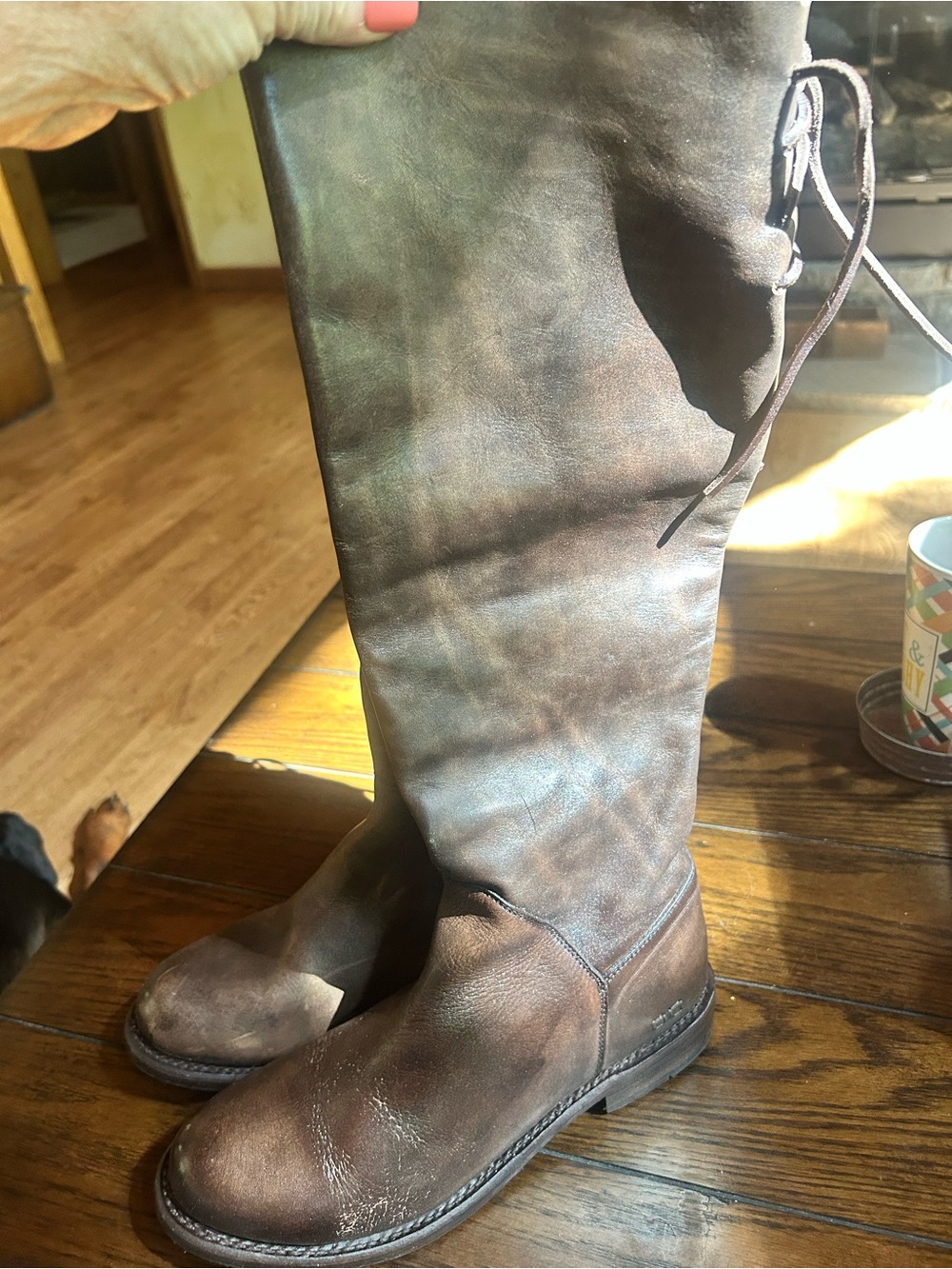 Bed|Stü Handcrafted Distressed Leather Tall Riding Boots Teak Glaze Size 8.5